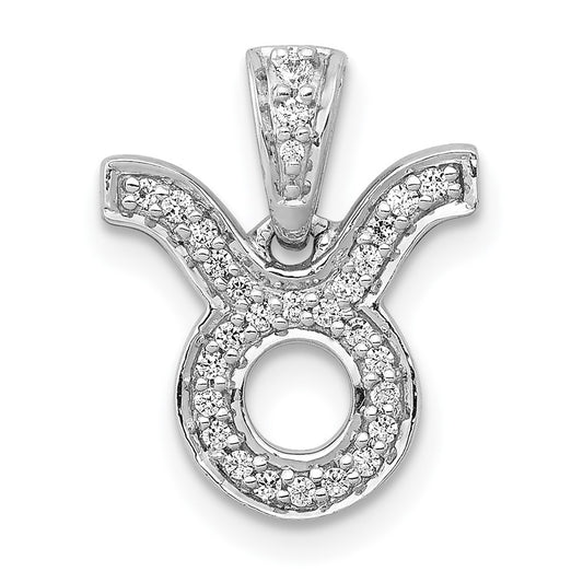 14k White Gold Real Diamond Taurus Pendant