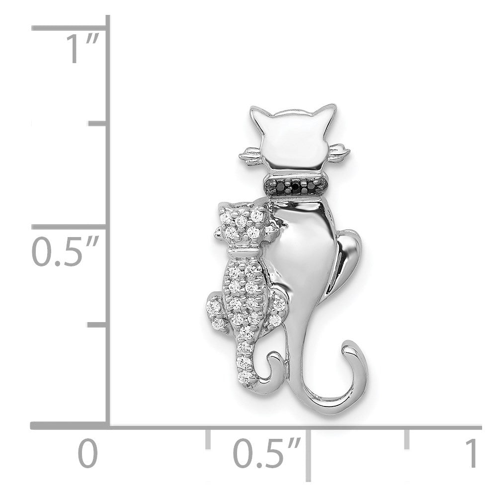 14k White Gold White and Black Accent Real Diamond Cats Chain Slide