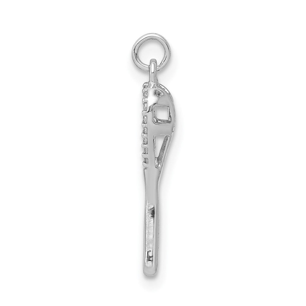 14k White Gold Real Diamond Lacrosse Stick Pendant