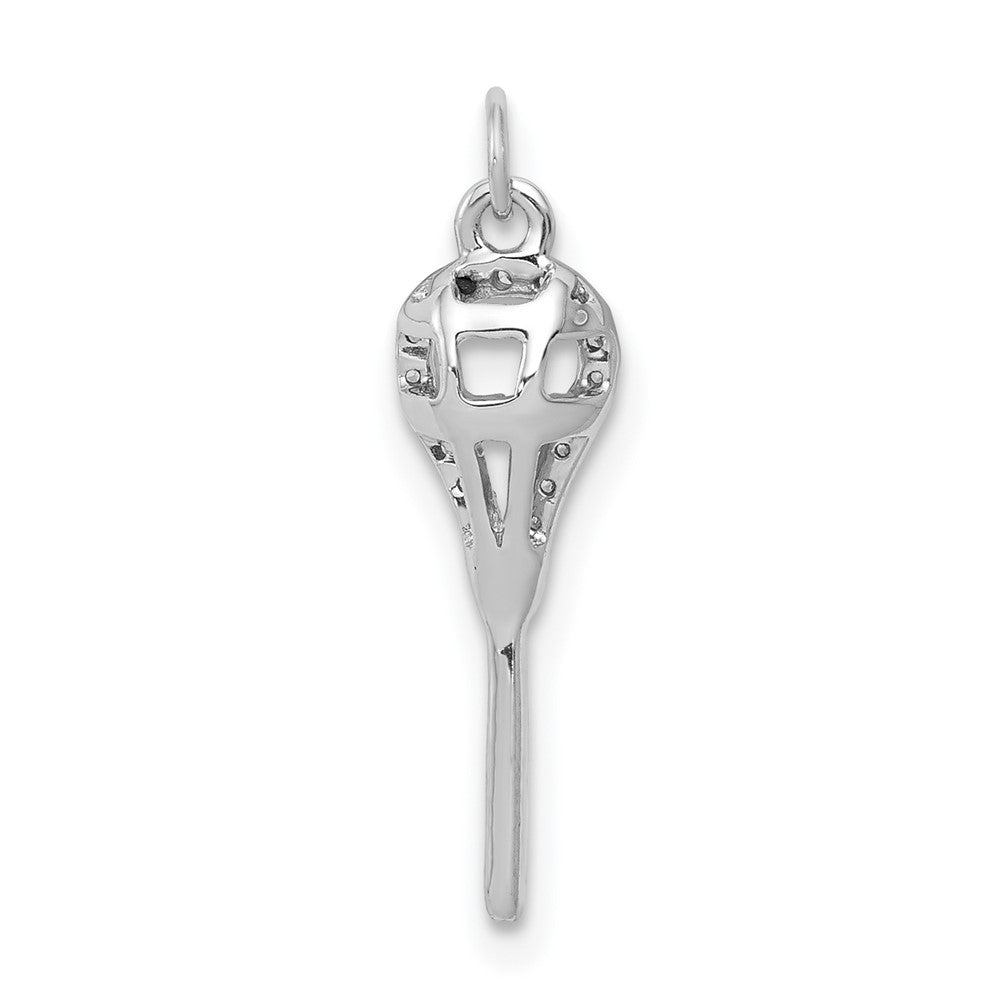 14k White Gold Real Diamond Lacrosse Stick Pendant