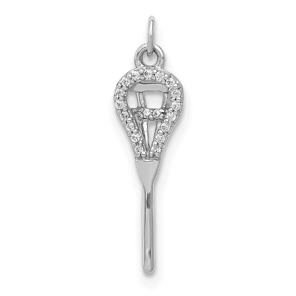 14k White Gold Real Diamond Lacrosse Stick Pendant