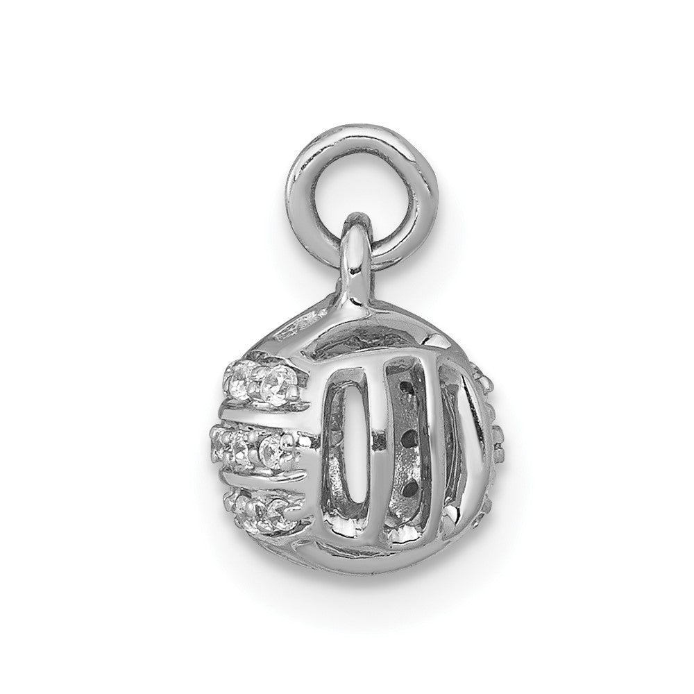 14k White Gold Real Diamond Volleyball Pendant