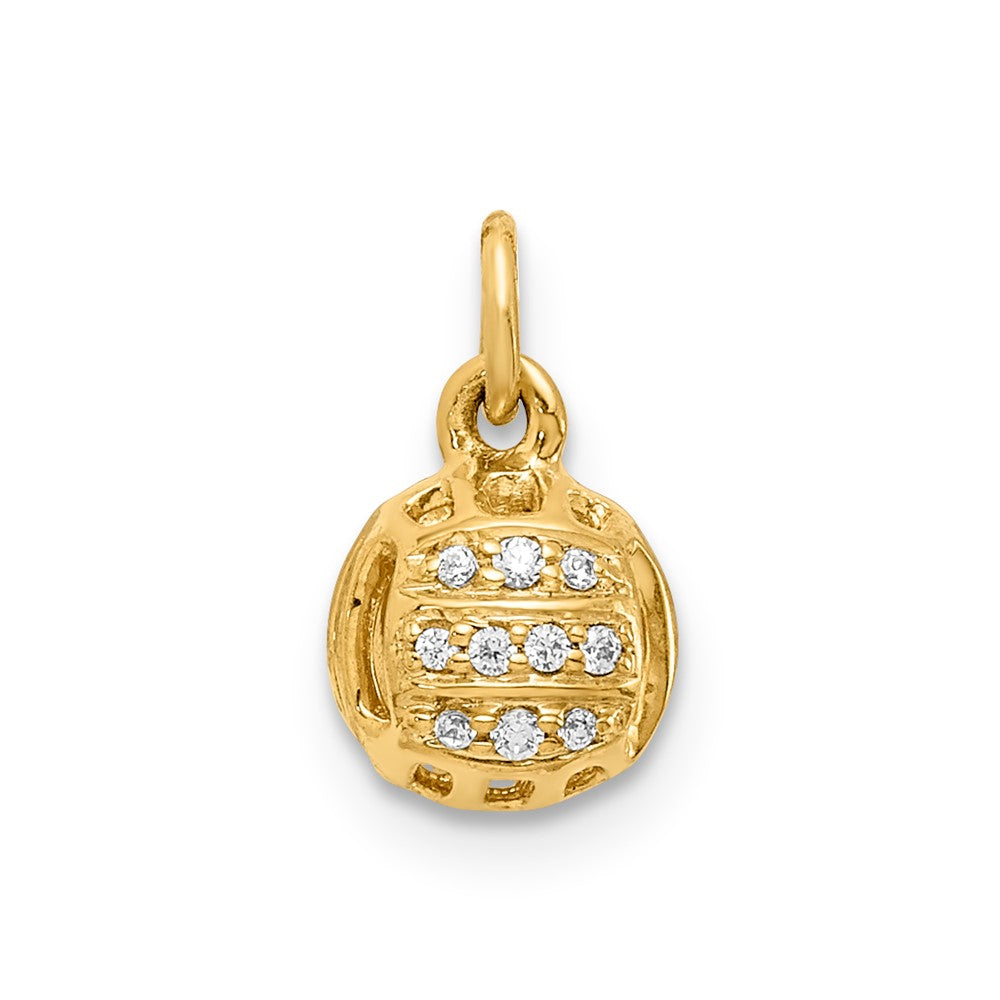 14k White Gold Real Diamond Volleyball Pendant