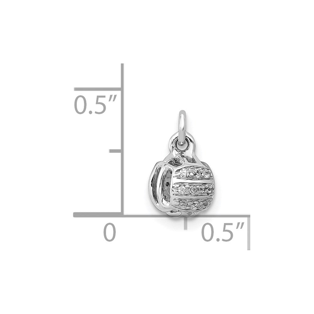 14k White Gold Real Diamond Volleyball Pendant