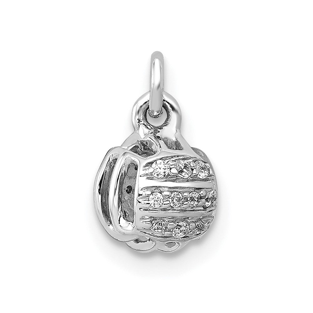 14k White Gold Real Diamond Volleyball Pendant