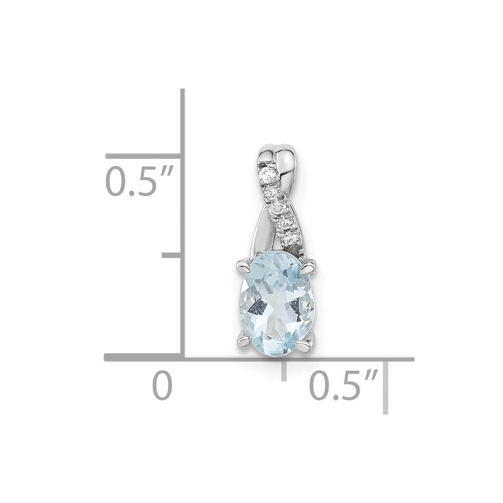 Sterling Silver Polished Oval Aquamarine & CZ Chain Slide Pendant