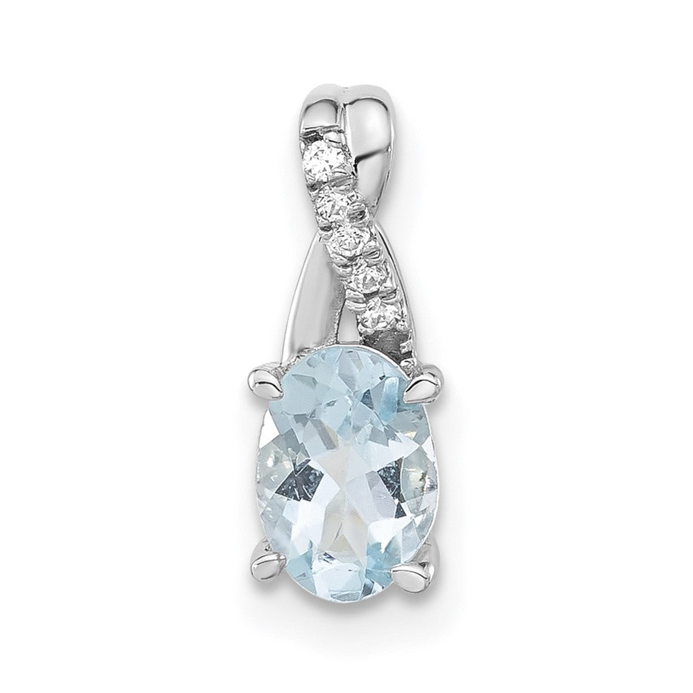 Sterling Silver Polished Oval Aquamarine & CZ Chain Slide Pendant