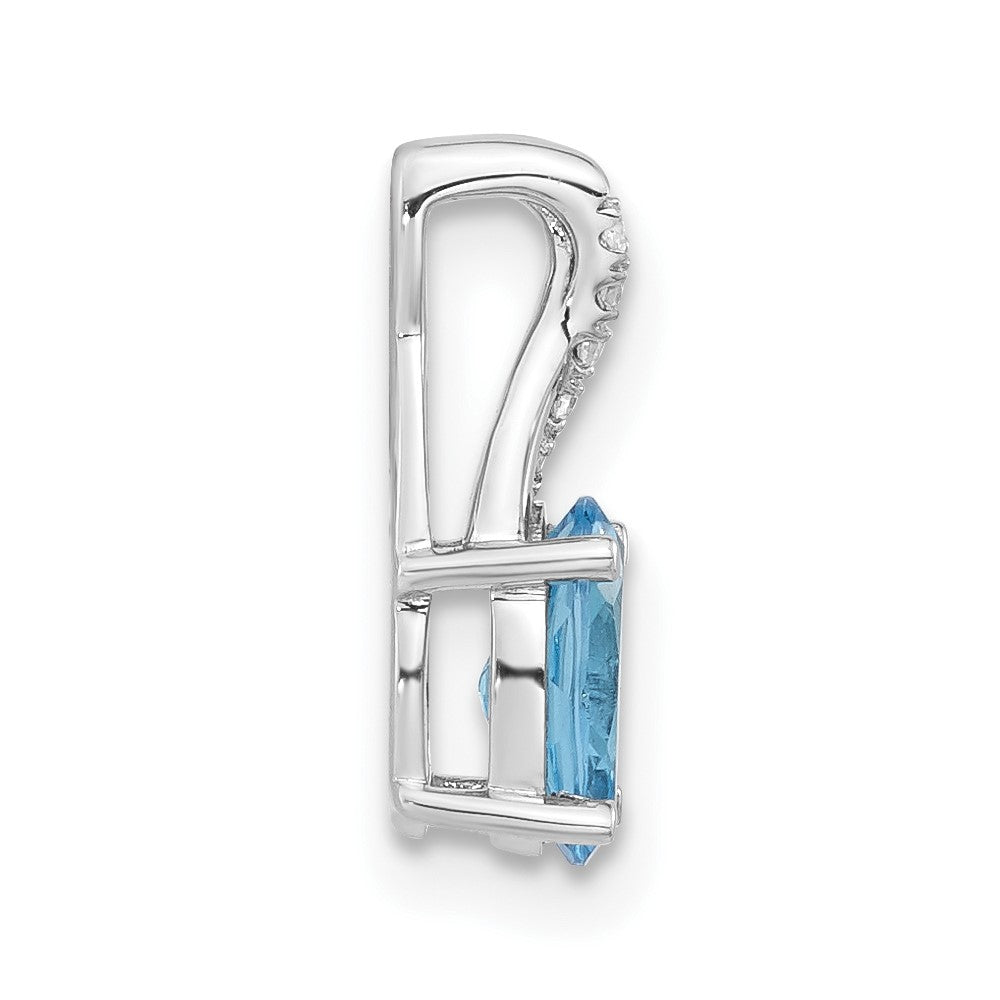 Sterling Silver Polished Oval Blue Topaz & CZ Chain Slide Pendant