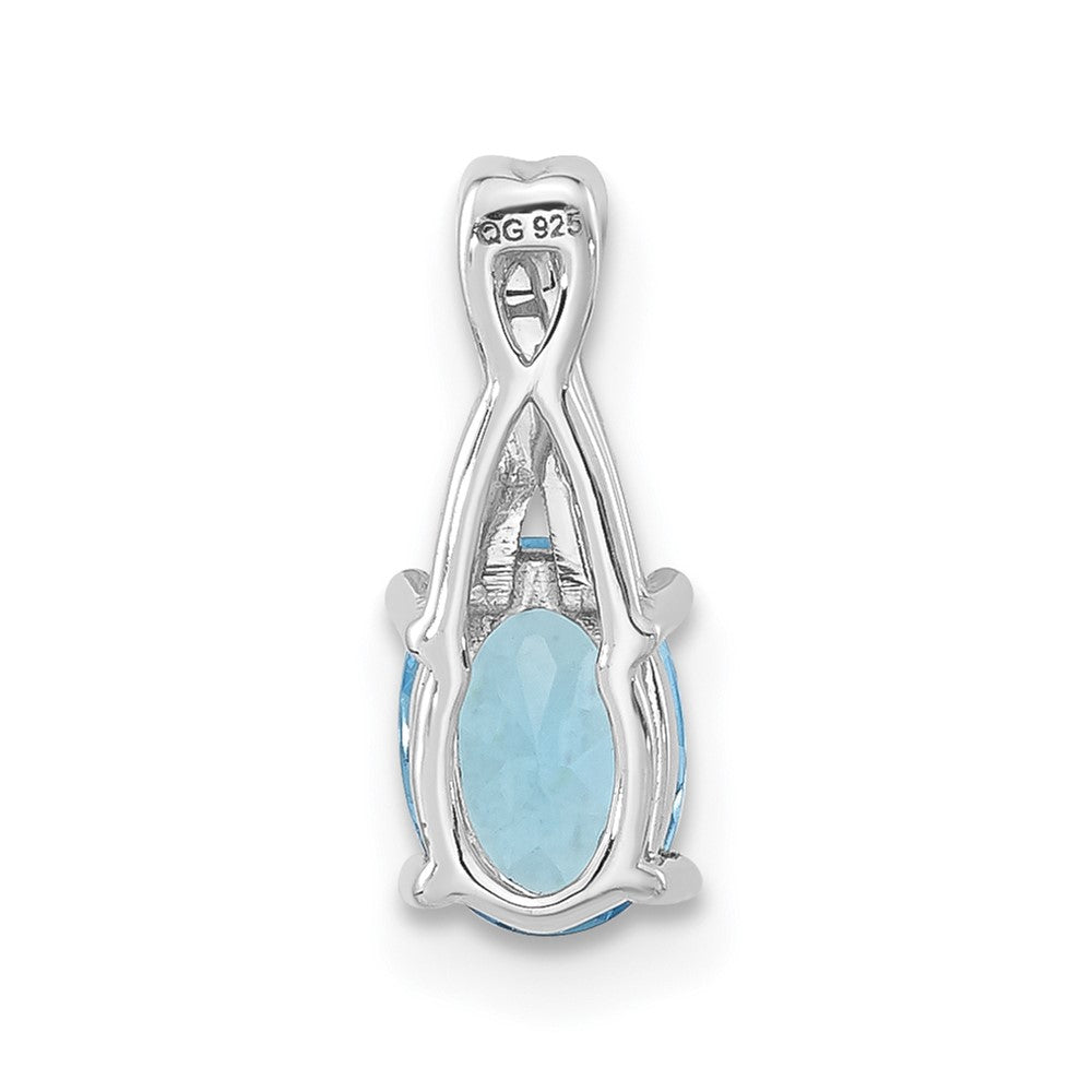 Sterling Silver Polished Oval Blue Topaz & CZ Chain Slide Pendant