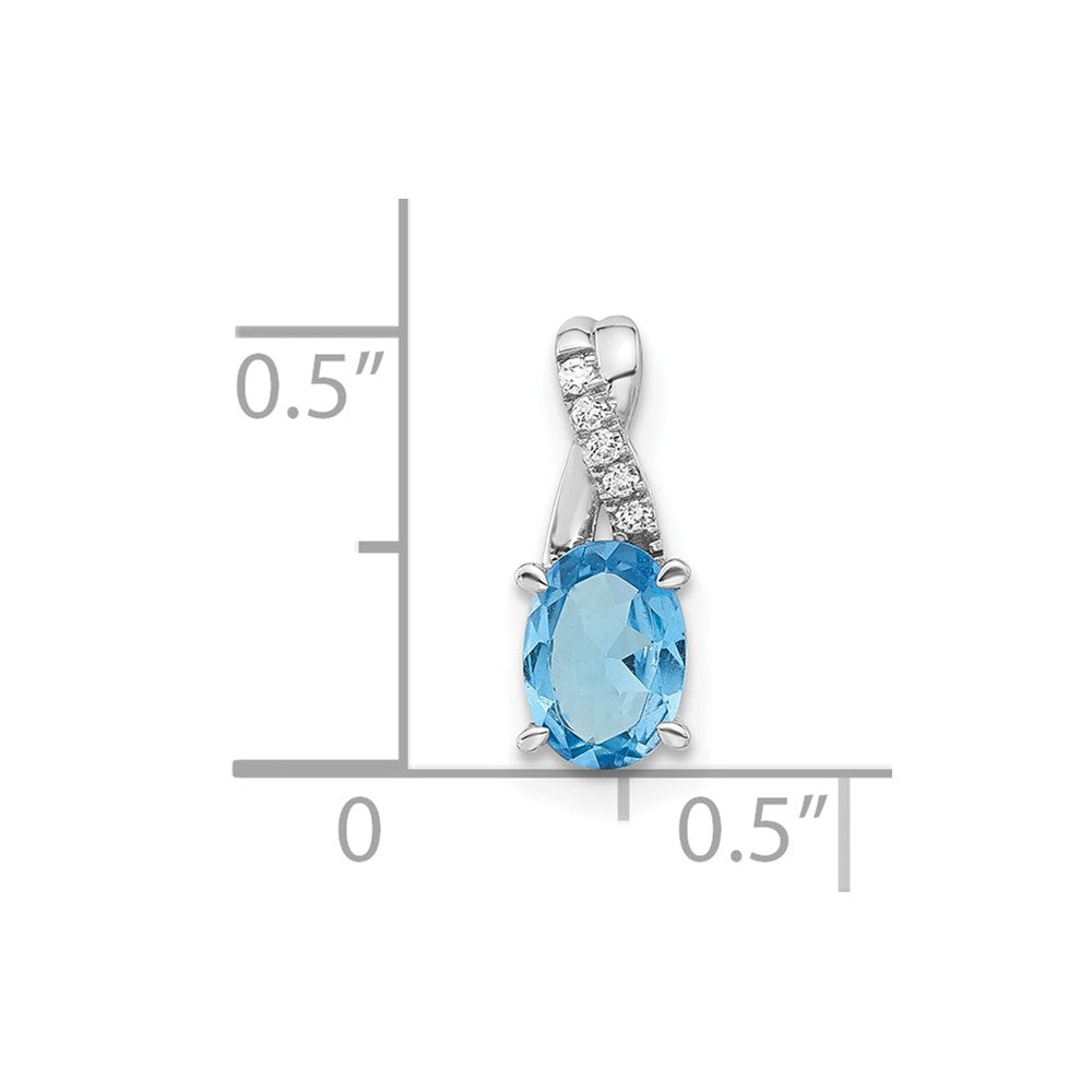 Sterling Silver Polished Oval Blue Topaz & CZ Chain Slide Pendant