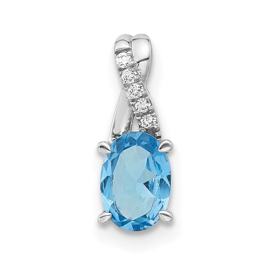 Sterling Silver Polished Oval Blue Topaz & CZ Chain Slide Pendant