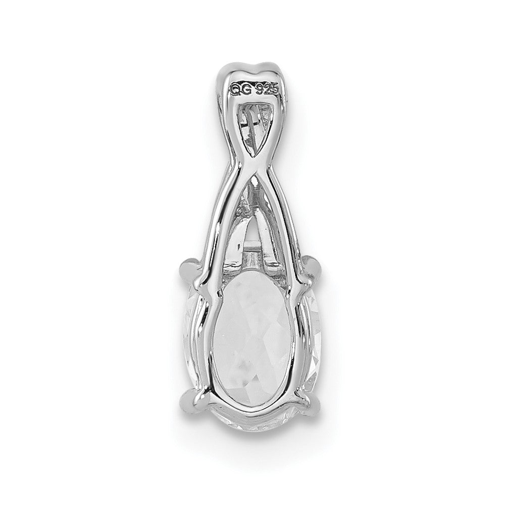 Sterling Silver Polished Oval White Topaz & CZ Chain Slide Pendant