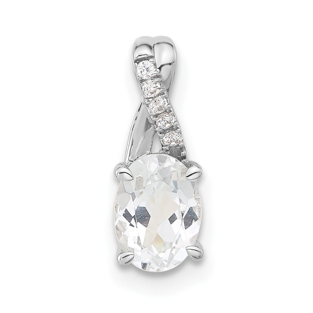 Sterling Silver Polished Oval White Topaz & CZ Chain Slide Pendant