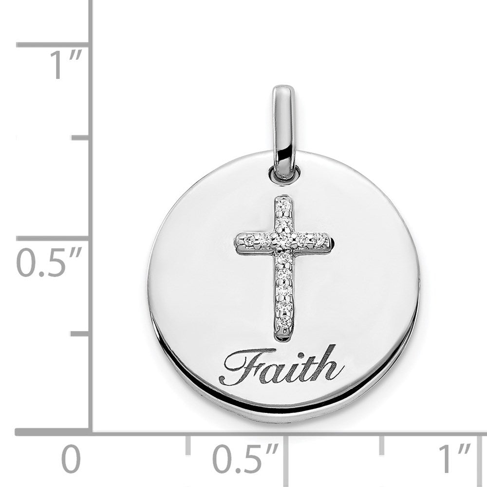 Solid 14k White Gold Simulated CZ Cross Faith Pendant