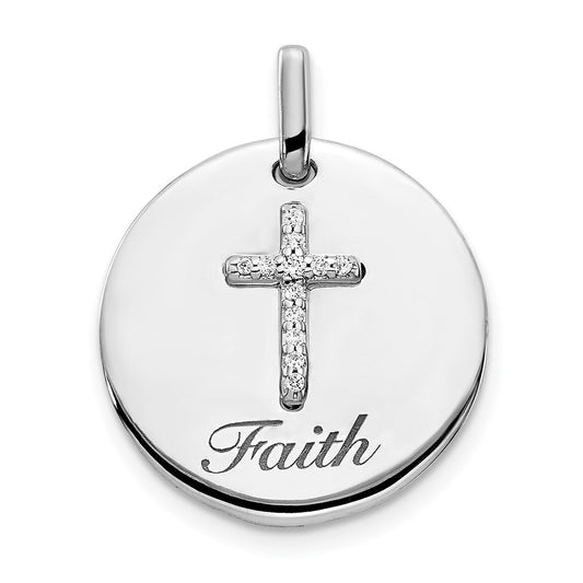 Solid 14k White Gold Simulated CZ Cross Faith Pendant