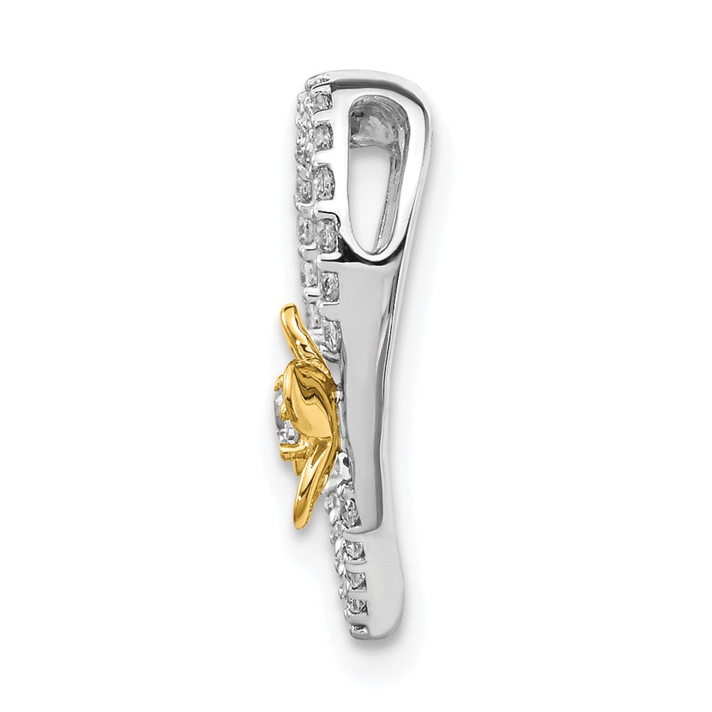 14k White Gold w/Yellow Gold Flower Real Diamond Heart Pendant