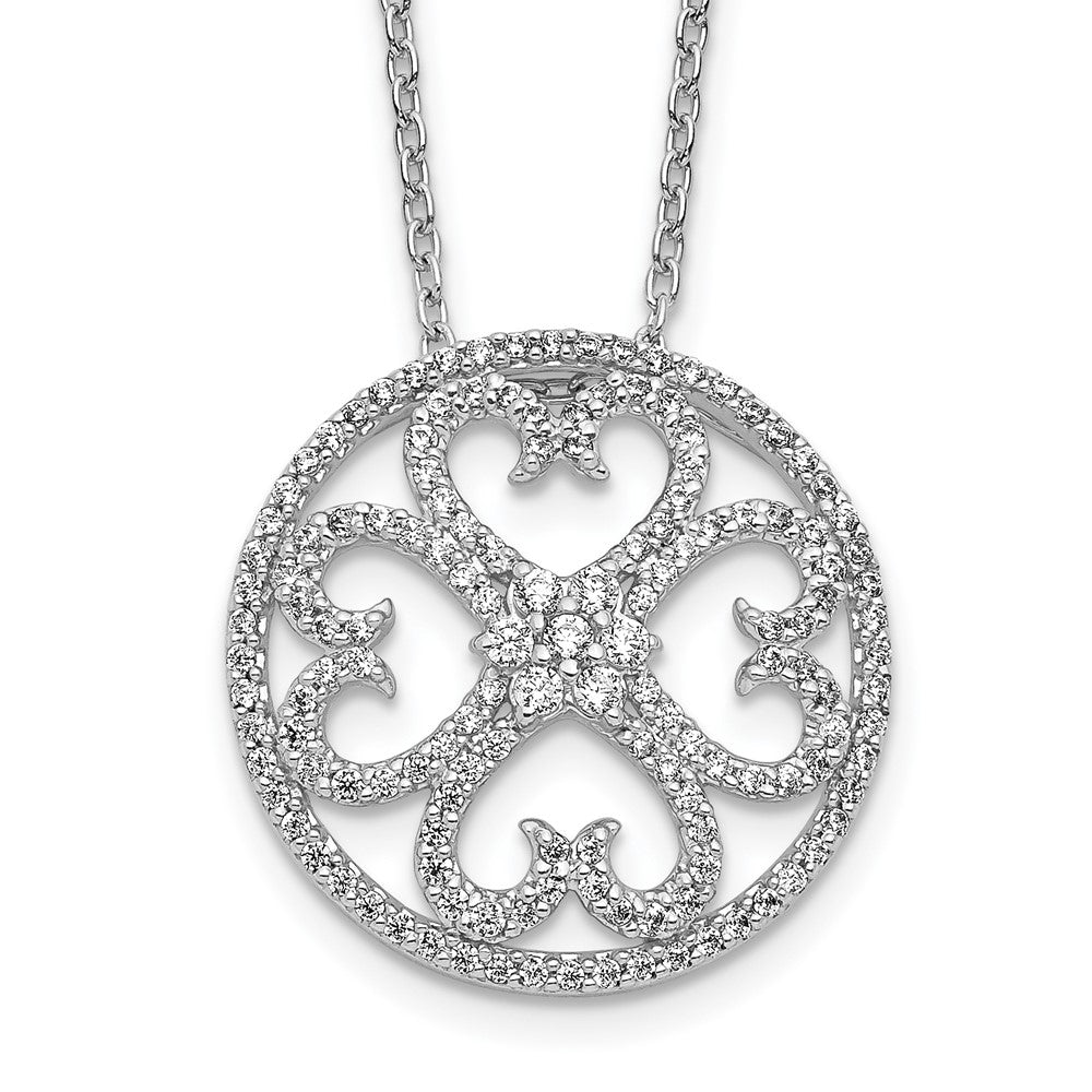 14k White Gold Real Diamond Vintage Hearts Pendant