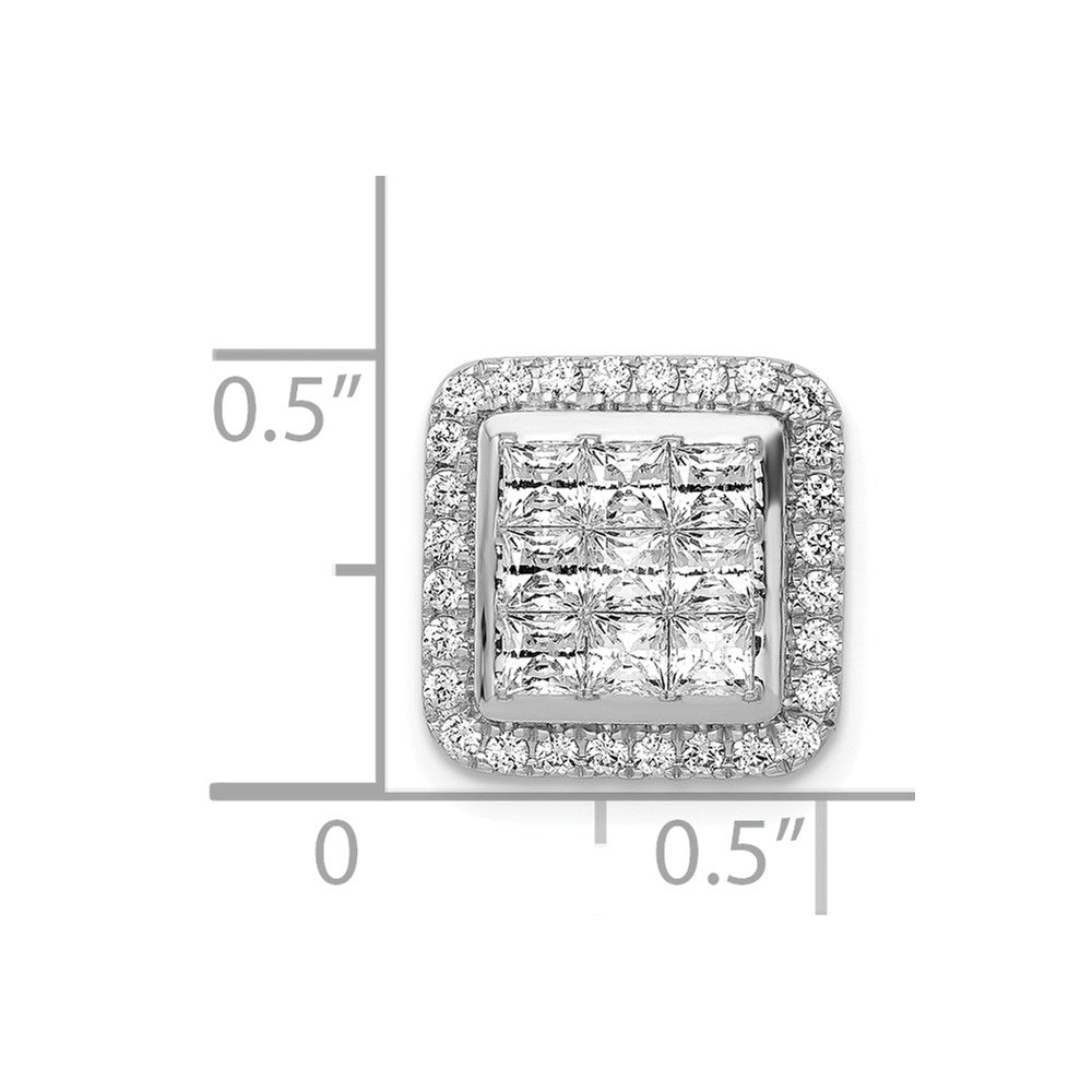 Solid 14k White Gold 1ct. Simulated CZ Square Cluster Pendant