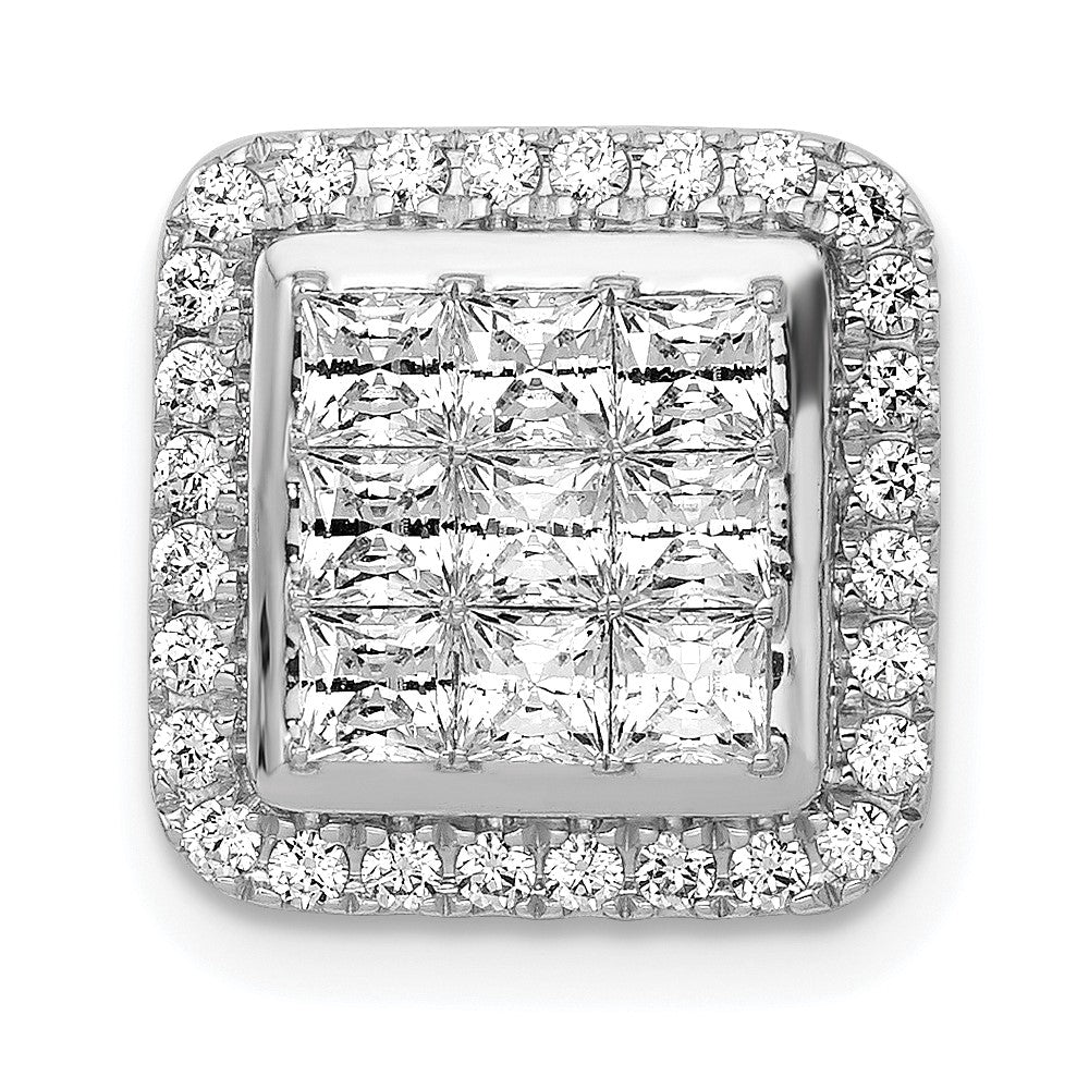 Solid 14k White Gold 1ct. Simulated CZ Square Cluster Pendant