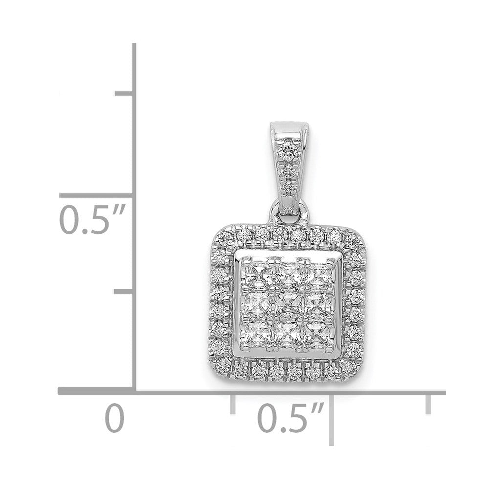 14k White Gold 1/2ct. Real Diamond Square Cluster Pendant