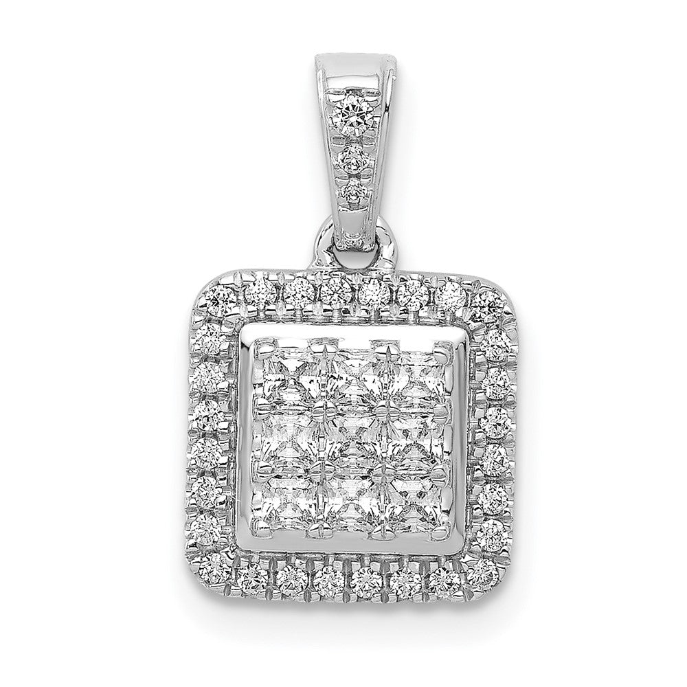 14k White Gold 1/2ct. Real Diamond Square Cluster Pendant