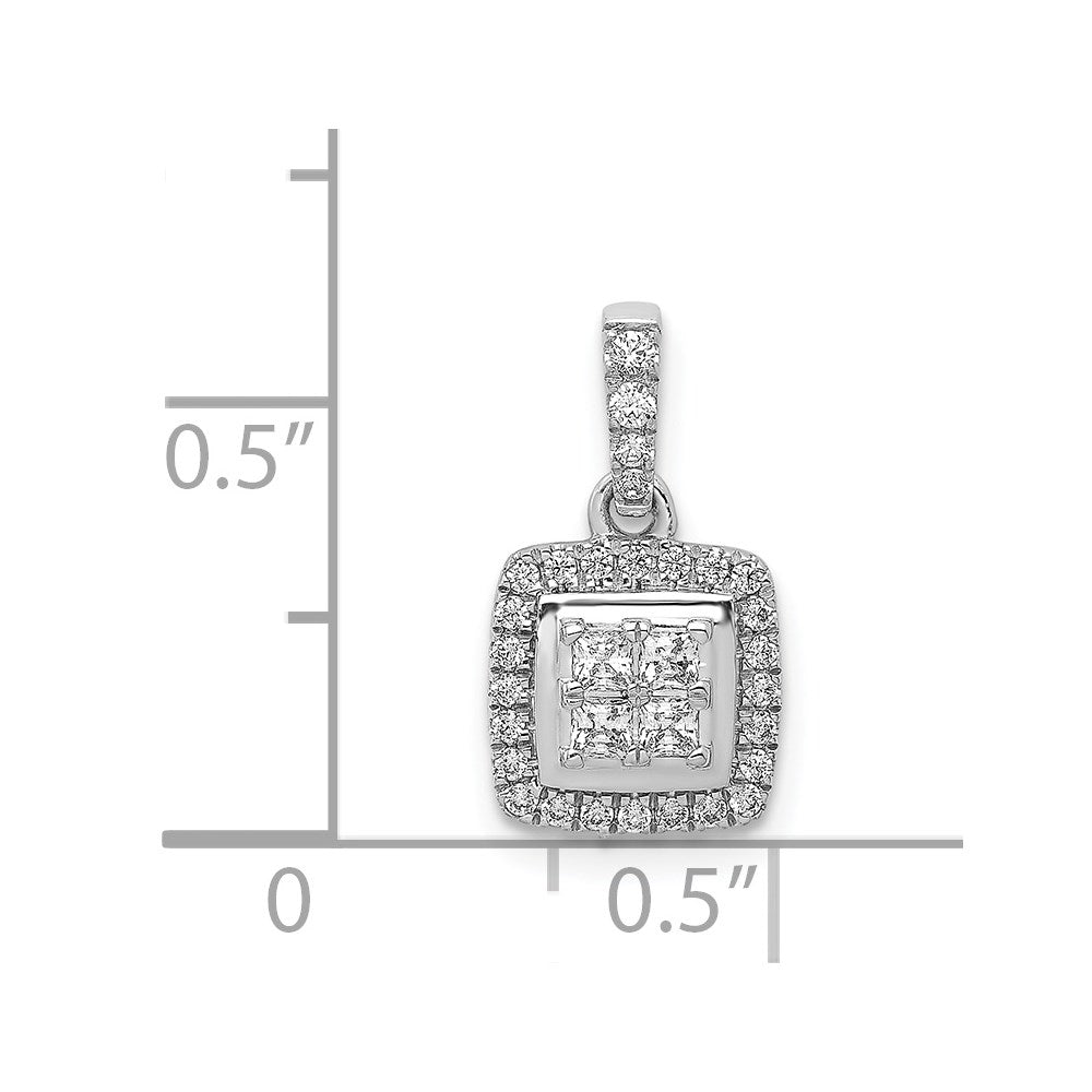 14k White Gold 1/3ct. Real Diamond Square Cluster Pendant