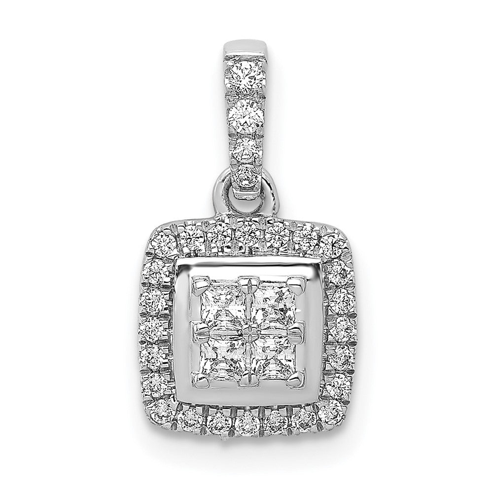 14k White Gold 1/3ct. Real Diamond Square Cluster Pendant