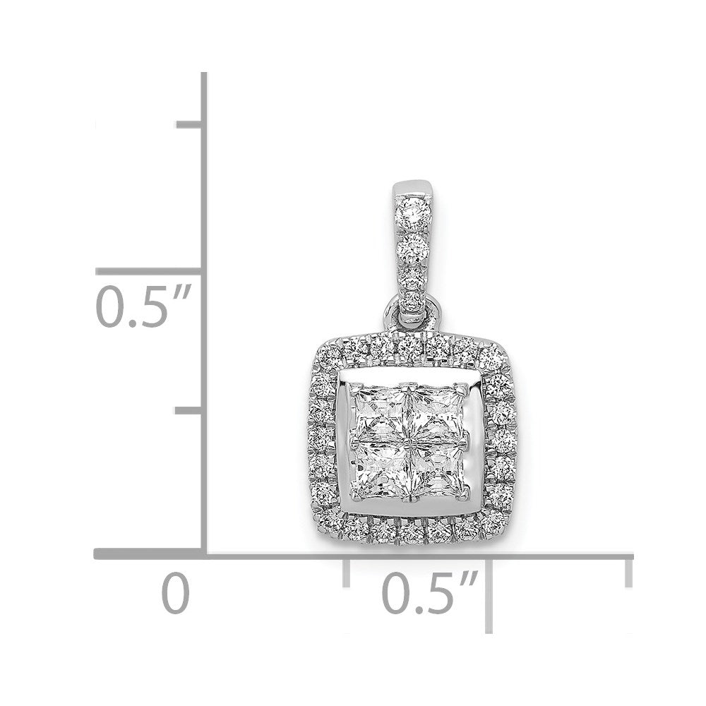 14k White Gold 1/2ct. Real Diamond Square Cluster Pendant