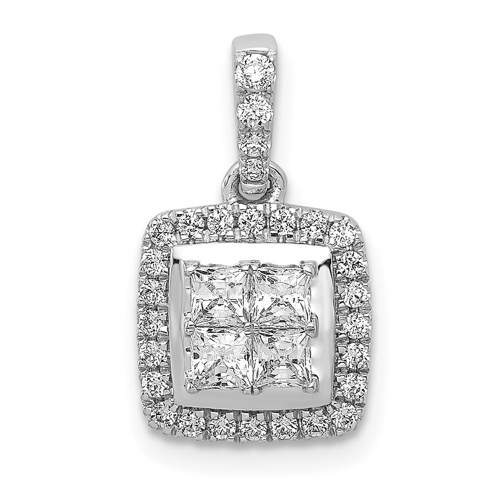 Solid 14k White Gold 1/2ct. Simulated CZ Square Cluster Pendant