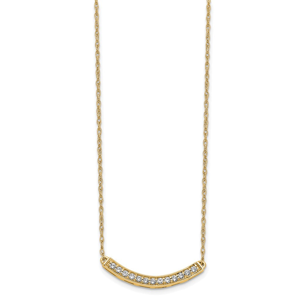 14K Yellow Gold Real Diamond Curved Bar 18 inch Necklace