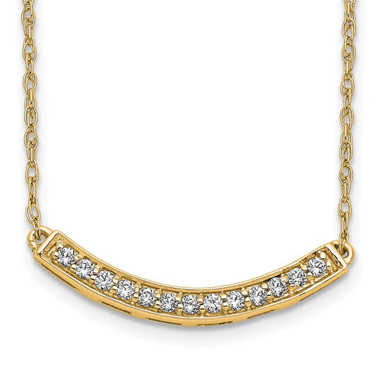 14K Yellow Gold Real Diamond Curved Bar 18 inch Necklace