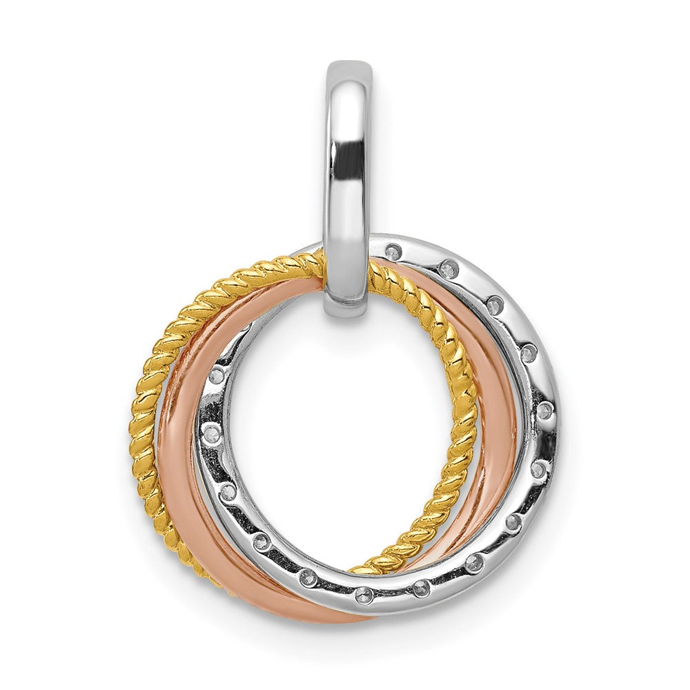 14k Tri-Color Gold 1/20ct. Real Diamond Moveable Circles Pendant