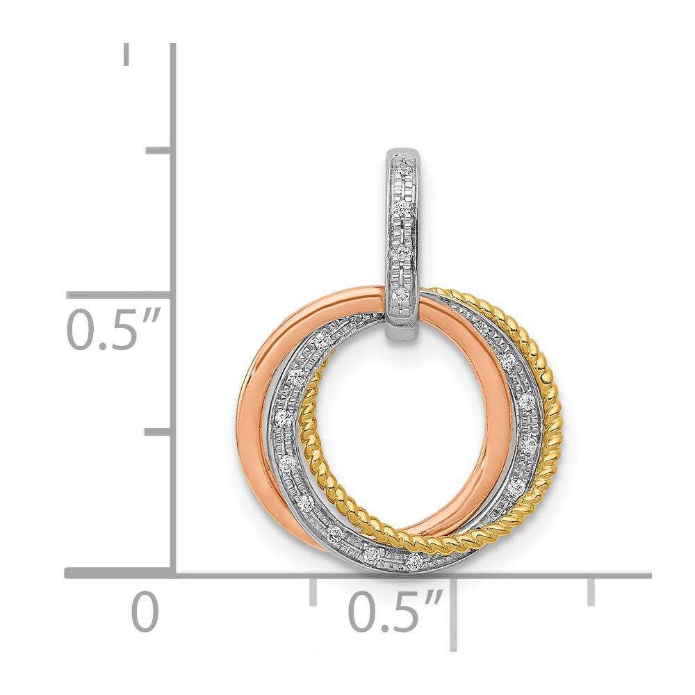 14k Tri-Color Gold 1/20ct. Real Diamond Moveable Circles Pendant