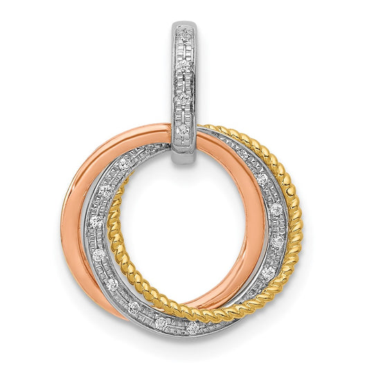 14k Tri-Color Gold 1/20ct. Real Diamond Moveable Circles Pendant