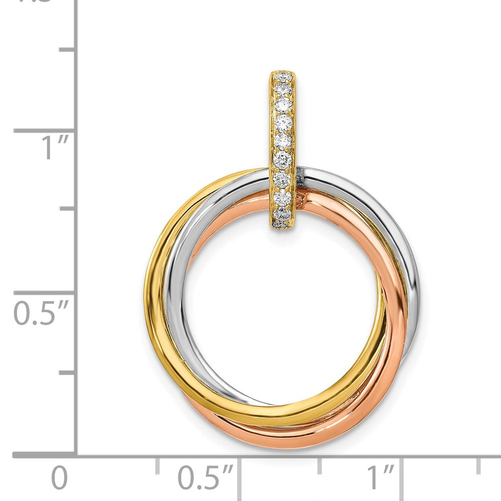 14k Tri-Color Gold 1/10ct. Real Diamond Intertwined Circles Pendant