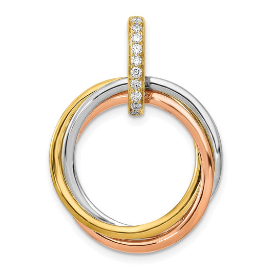 14k Tri-Color Gold 1/10ct. Real Diamond Intertwined Circles Pendant