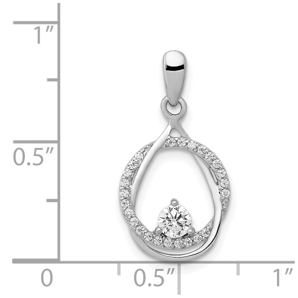 Solid 14k White Gold 1/3ct. Simulated CZ Fancy Circle and Teardrop Pendant