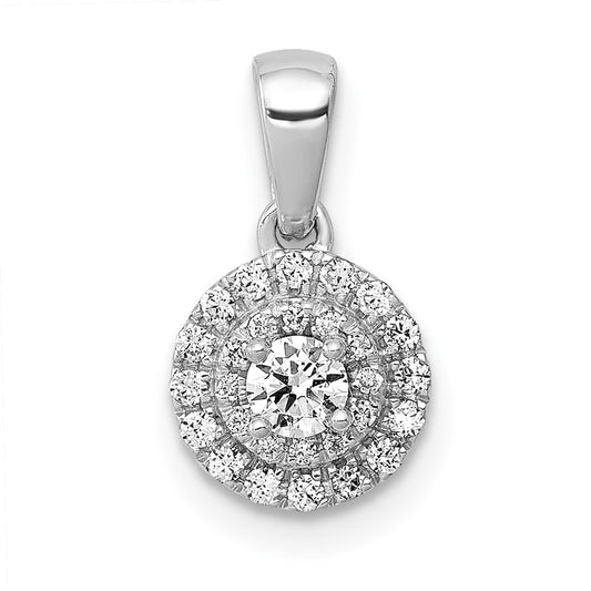 Solid 14k White Gold 1/4ct. Simulated CZ Round Halo Cluster Pendant