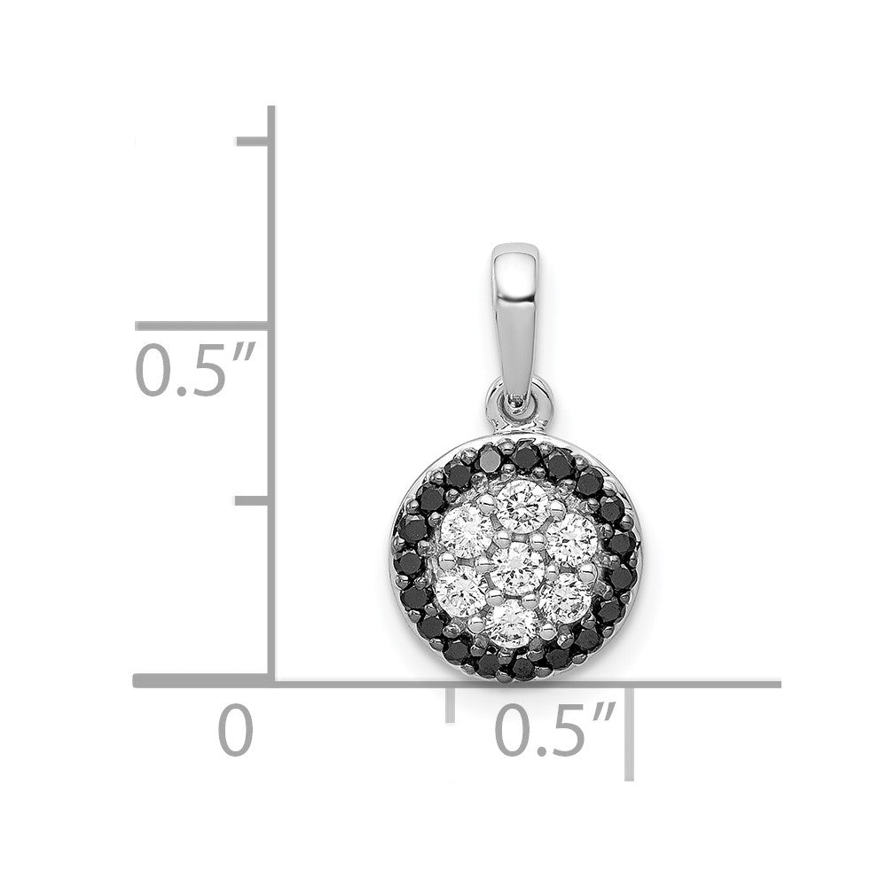 14k White Gold 1/4ct. Black/White Real Diamond Circle Cluster Pendant