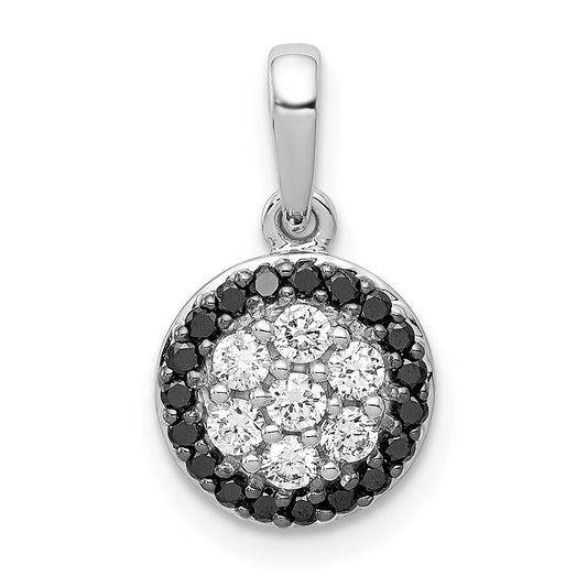 Solid 14k White Gold 1/4ct. BlacK/White Simulated CZ Circle Cluster Pendant