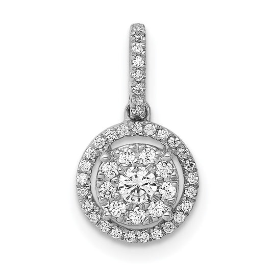 Solid 14k White Gold 1/4ct. Simulated CZ Round Halo Cluster Pendant