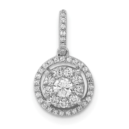 14k White Gold 1/3ct. Real Diamond Round Halo Cluster Pendant