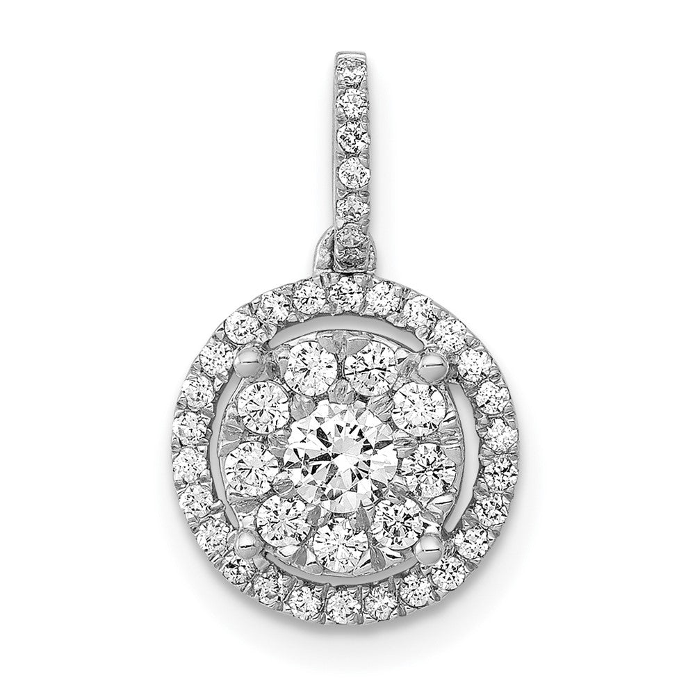 Solid 14k White Gold 1/2ct. Simulated CZ Round Halo Cluster Pendant