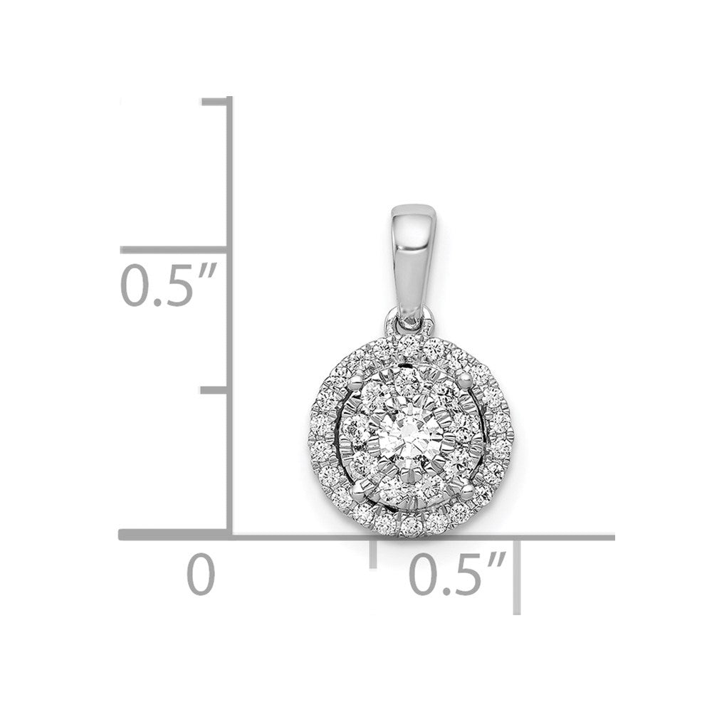 14k White Gold 1/3ct. Real Diamond Round Halo Cluster Pendant