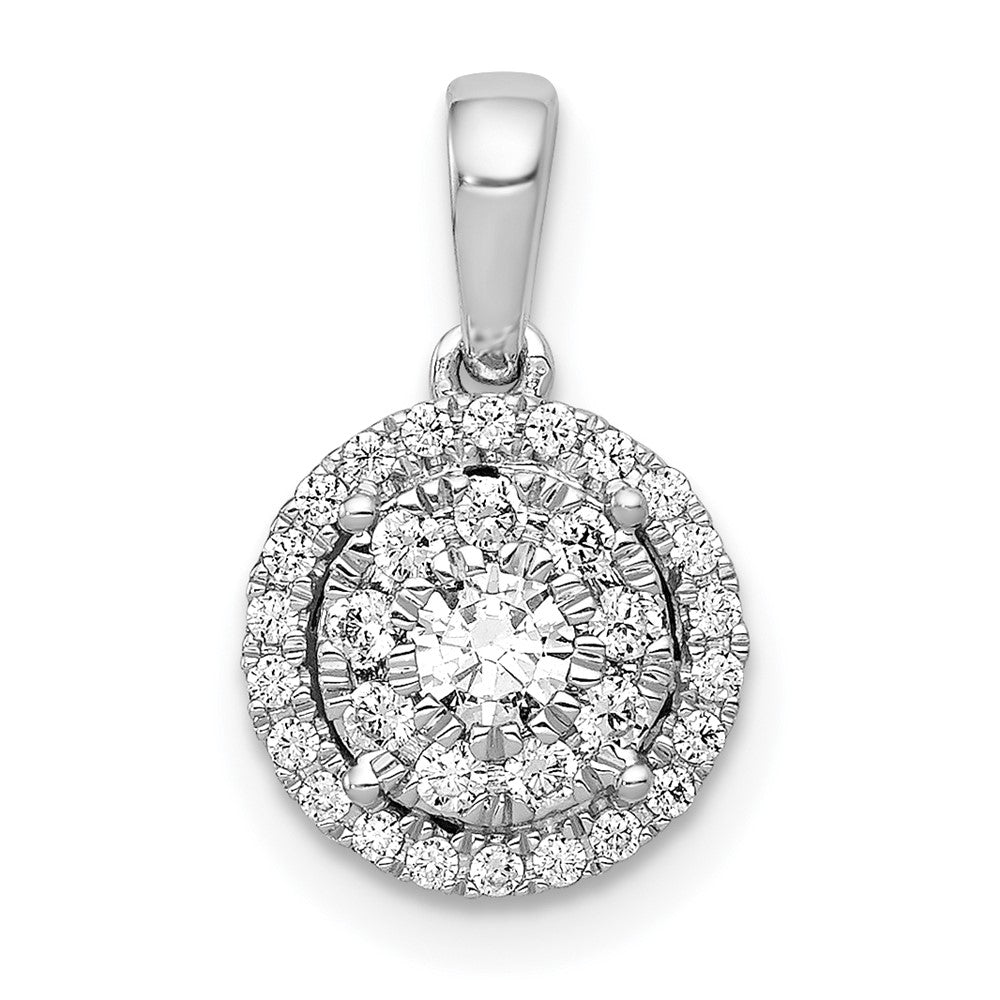 Solid 14k White Gold 1/3ct. Simulated CZ Round Halo Cluster Pendant