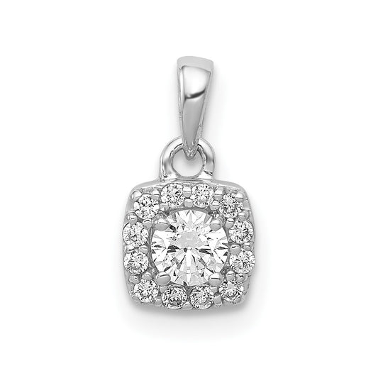 Solid 14k White Gold 1/3ct. Simulated CZ Square Cluster Pendant