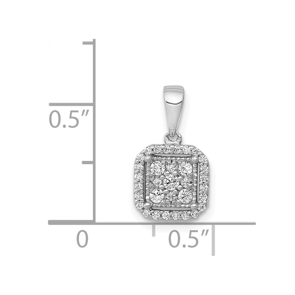 Solid 14k White Gold 1/4ct. Simulated CZ Square Cluster Pendant