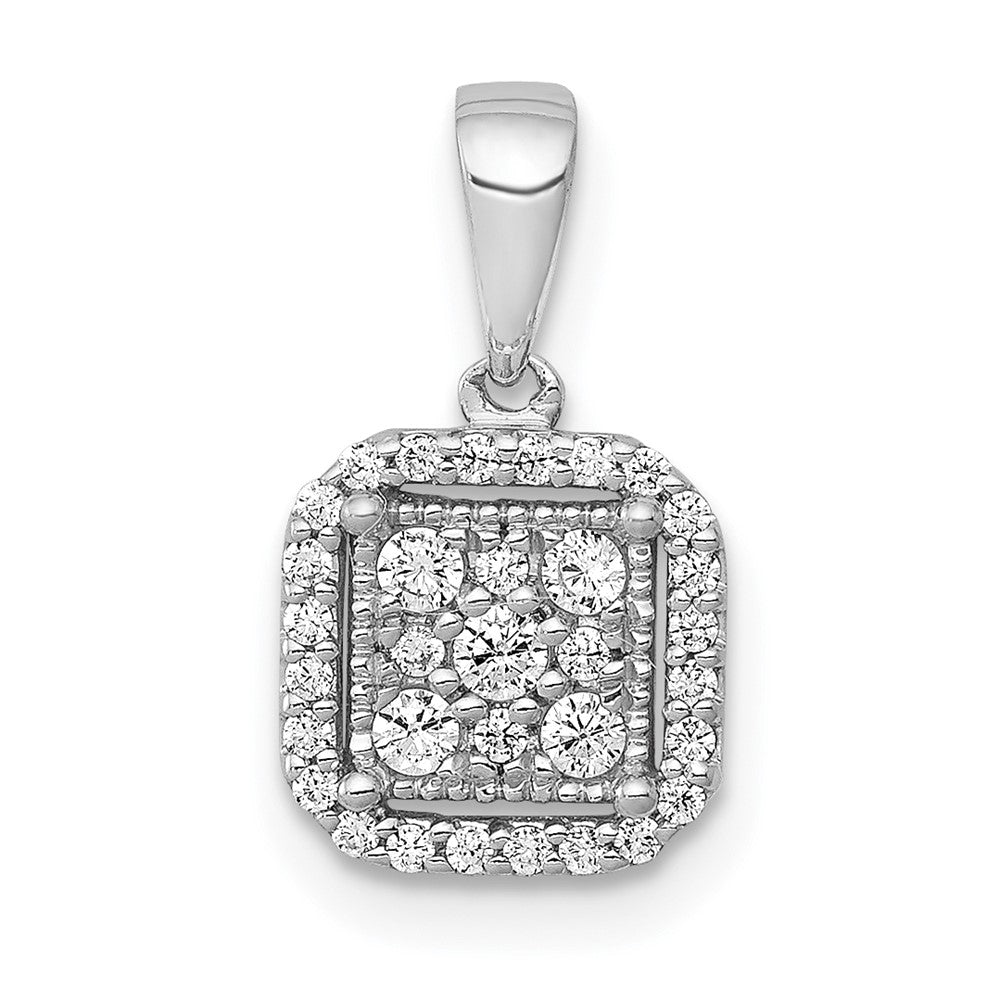 Solid 14k White Gold 1/4ct. Simulated CZ Square Cluster Pendant