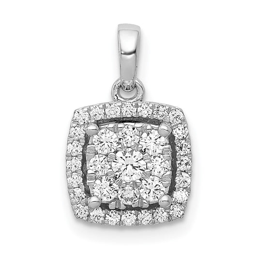 Solid 14k White Gold 1/2ct. Simulated CZ Square Cluster Pendant