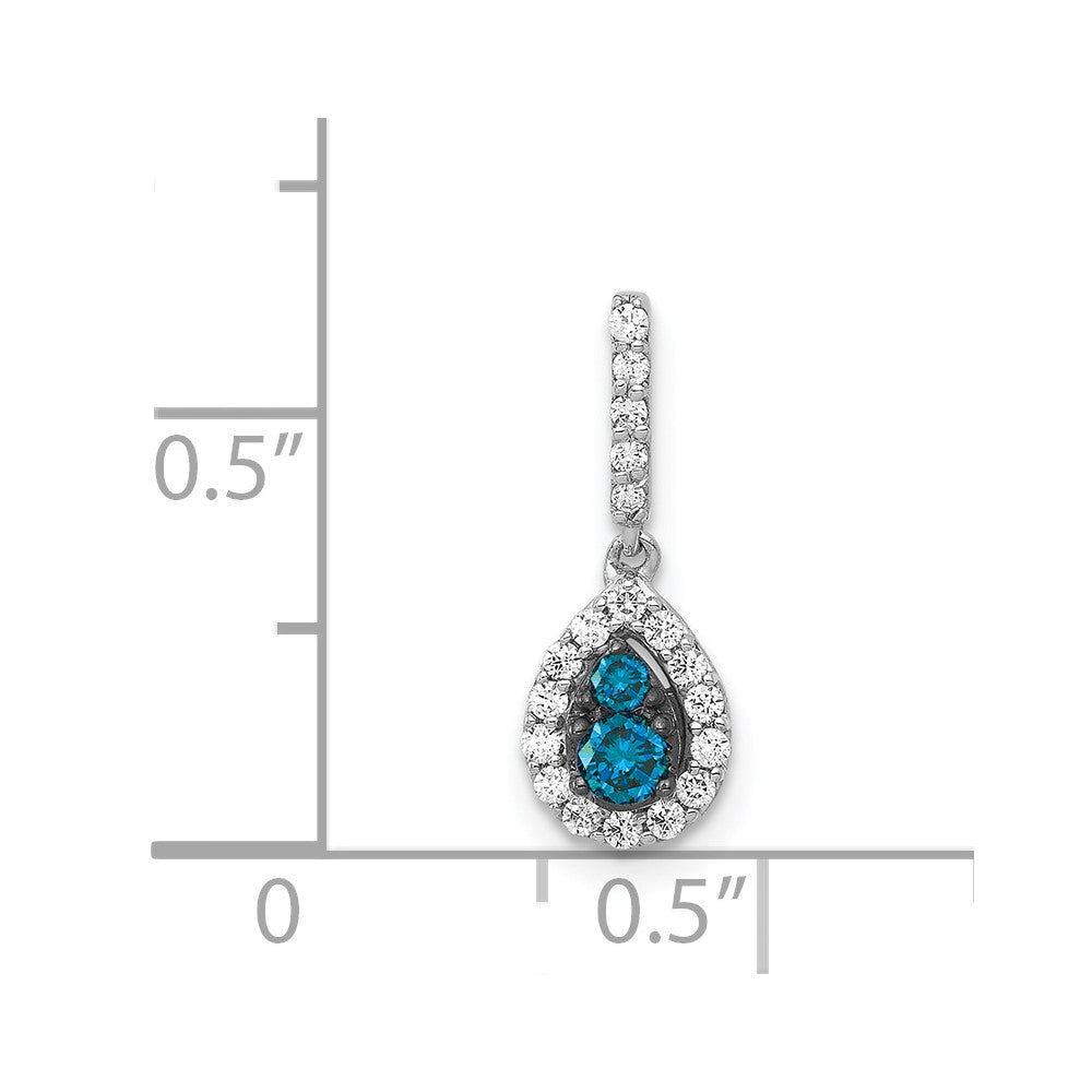 14k White Gold 1/4ct. Blue/White Real Diamond Teardrop Pendant